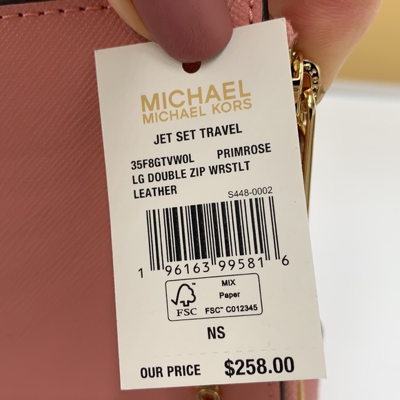 MICHAEL KORS LARGE DOUBLE ZIP WRISTLET WALLET PRIMROSE COLOR - Picture 14 of 14